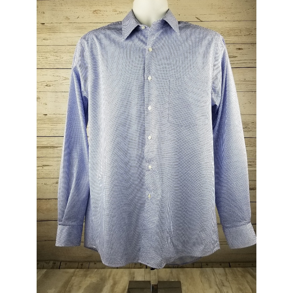 Van Heusen Flex Shirt White Blue Print Dress Shirt